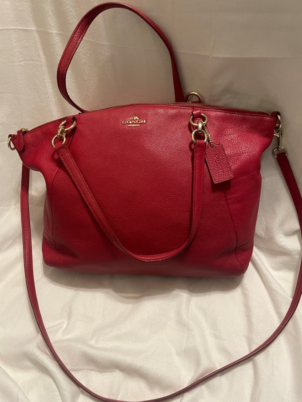 Coach Pebbled Leather Shoulder Tote in Red